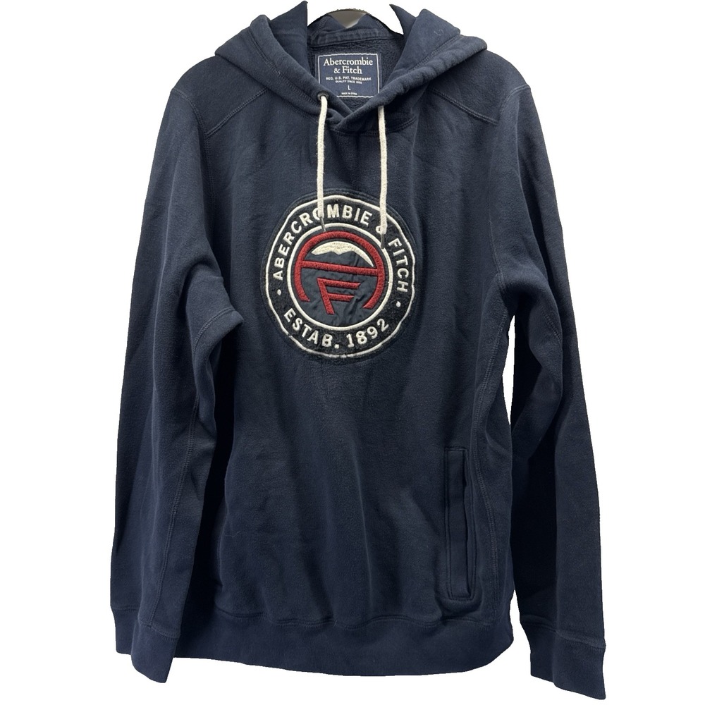 Abercrombie & Fitch Men's Hoodie Sweatshirt Large Dark Blue Pockets Long Sleeves